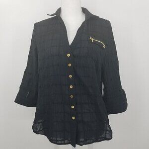 Bebe Black Semi-Sheer Button Front Blouse